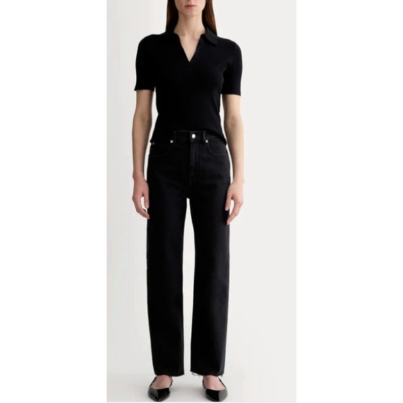 Everlane Denim - Everlane The Way High Jean Black Raw Hem Straight Leg Women Size 32x30